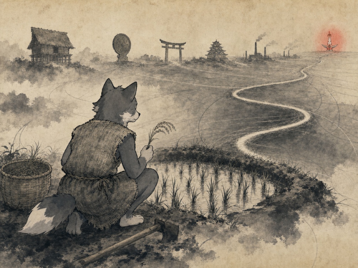 太陽の塔の祖先をたどると、最初に貯えた一俵の米に着く の挿絵(マカミ)